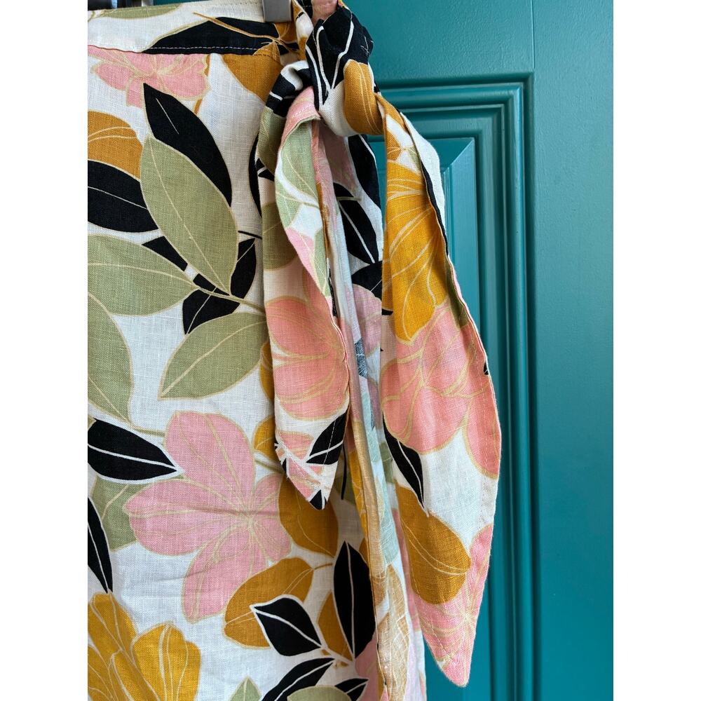 Rachel Zoe Skirt Wrap Self Tie Linen Bold Mustard Pink Black Tropical Floral XL - Picture 3 of 6